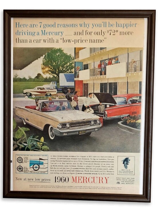 Ford Other - 1960 Framed Vintage Original Mercury Vintage Advertising Print - Classic Car Art